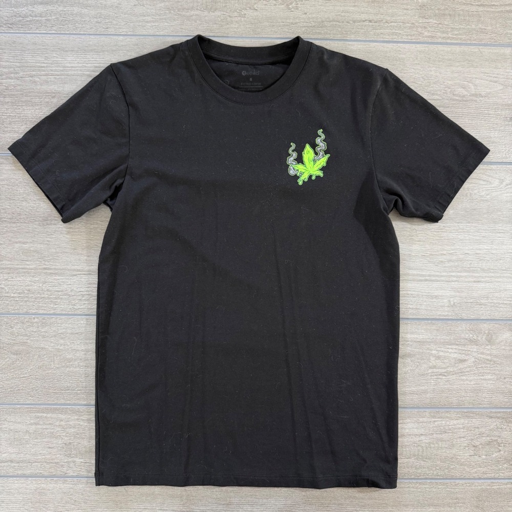 Ethika Graphic T-Shirt Small Black Neon Green Smoke Leaf Fitted Crew Tee